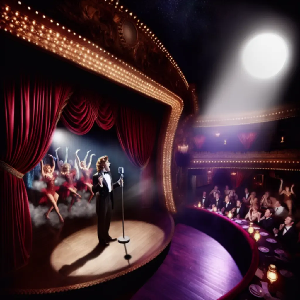 Glamourowa scena kabaretowa w stylu lat 60. z muzyką na żywo