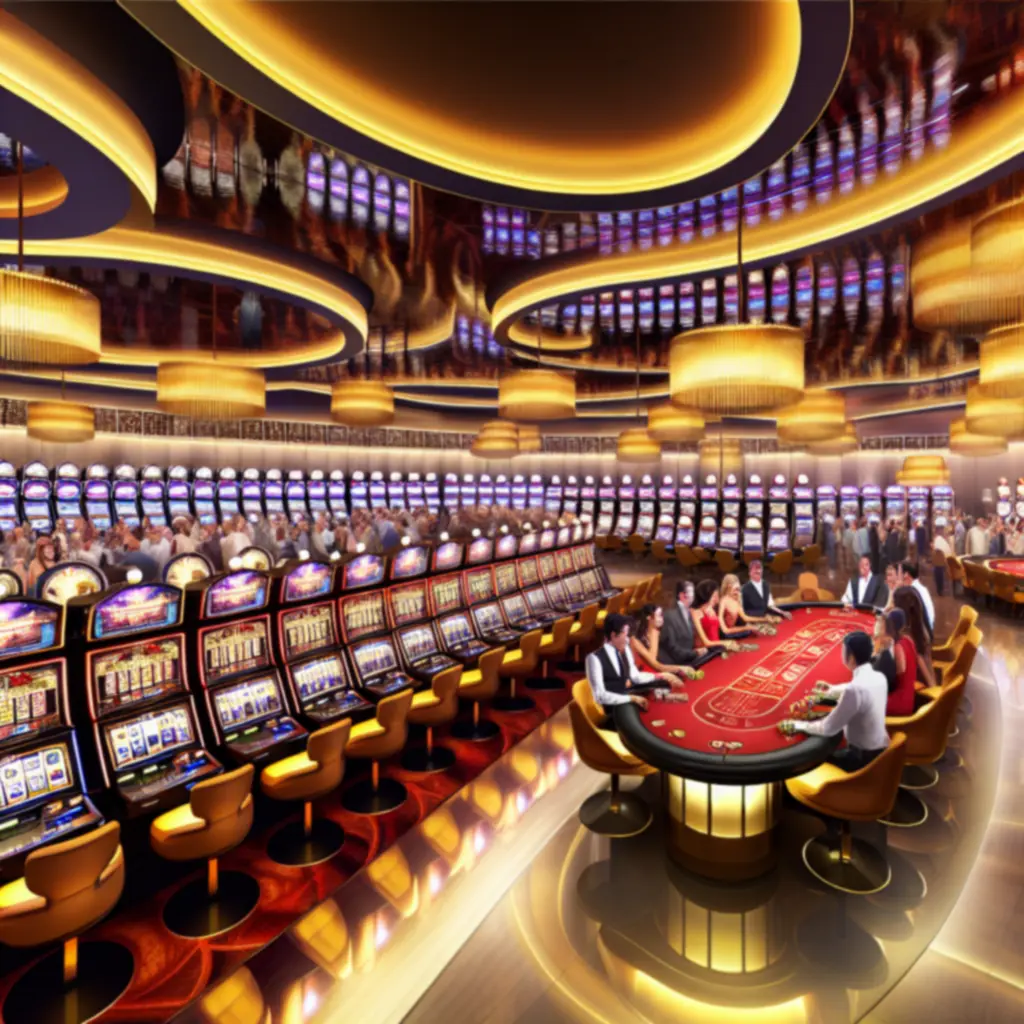 Połyskujące automaty i akcja przy stołach pokerowych