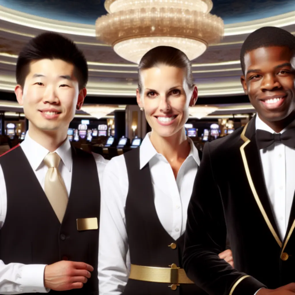 Zespół hotelu kasynowego witający gości z uśmiechem